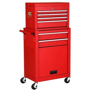 Rolling Cabinet Storage Chest Box Garage Tool Box Organizer w/ 6 Drawers Red - Picture 1 of 7