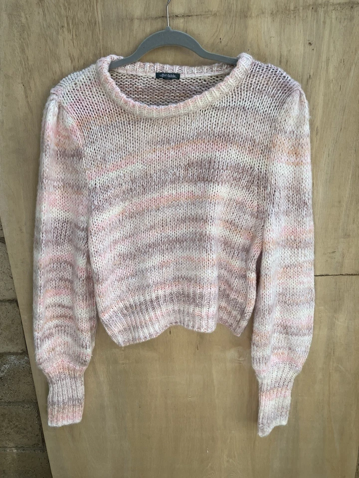 a Day Women's Balloon Sleeve Fuzzy Pullover Sweater in Pink Size XS