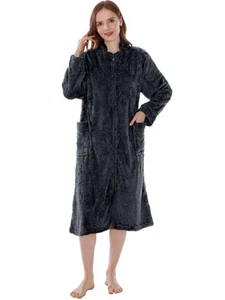 Womens Housecoat Zip Robe, Sherpa Zip Up Front Robe Bathrobe, Fuzzy Warm Zipp... - Picture 1 of 9