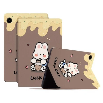 For Galaxy Tab A9 8.7 Smart Cover PU Leather Cartoon Pattern Stand - Milk Tea - Image 1 of 4