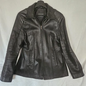 Izod Woman's Genuine Leather Blazer Size M Beautiful Cut Gorgeous Condition - Picture 1 of 24
