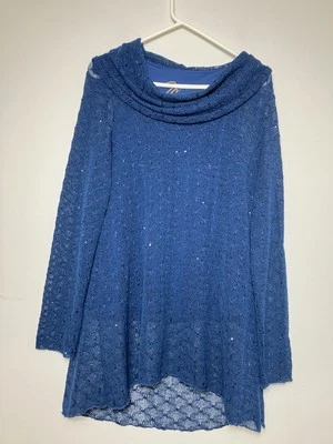 Top túnica Miracle Body By Miraclesuit talla grande azul encaje manga tipo adelgazante Foto 1 de 4