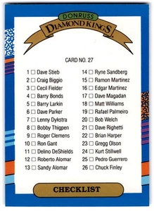 Diamond Kings Checklist 1-27 1991 Donruss #27c Diamond Kings - Picture 1 of 2