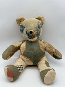 Vintage Handmade Distressed Teddy Bear From Old Quilt Grandmothers Patchwork - Picture 1 of 8