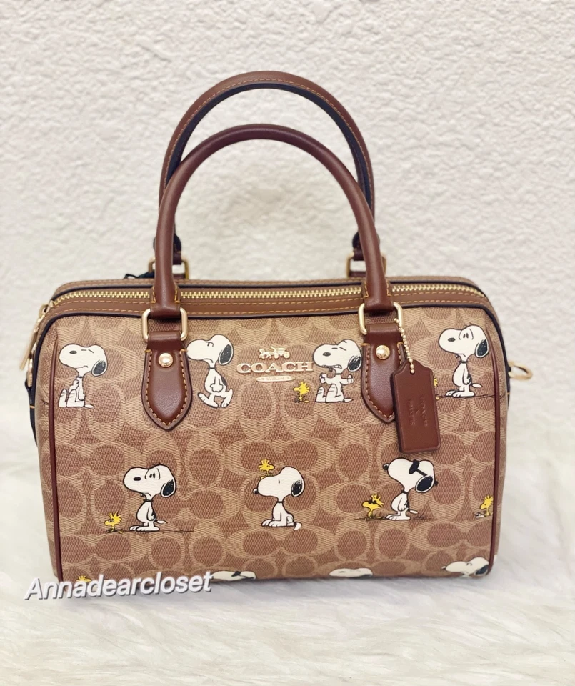 COACH x PEANUTS CBM33 Rowan Satchel Bag Signature Canvas Snoopy Print