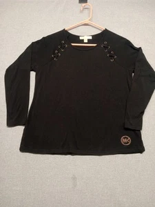 Michael Kors Top Blouse Women's Size Large Black Criss Cross Accents Casual - Picture 1 of 11