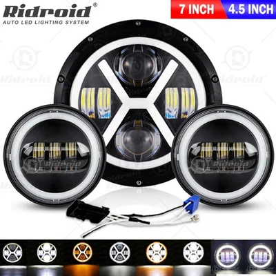 Faros LED negros de 7" + faros antiniebla DOT para Harley-Davidson Road King Foto 1 de 4