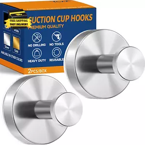 Suction Cup Hooks - 12LB Heavy Duty Stainless Steel No-Drill Hooks for Shower Wa - Picture 1 of 7