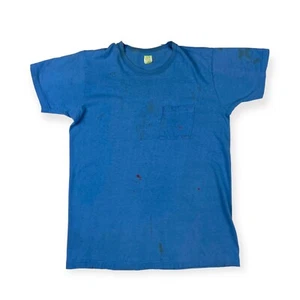 Sears VTG Blue Single Stitch Worn Thrashed Stained Selvedge Pocket T-Shirt - Picture 1 of 13