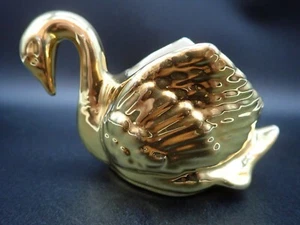 VINTAGE HELLGOLD BEDECKT KERAMIK SCHWAN ÜBERTOPF FIGUR  - Bild 1 von 18