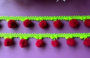 Apple/wine Pom Pom Fringe, 1-inch wide (pom about 3/4") price per yard - Picture 1 of 1