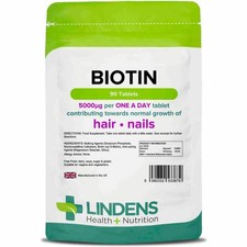 Lindens Biotin Supplement, 5mg, 5000mcg  90 Tablets hair, nails & skin [3879]