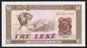 Papel moneda de 3 lekees de Albania, billete de 1964. UNC - Imagen 1 de 2
