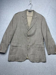 Brooks Brothers Madison 1818 Mens 44L Blazer Herringbone Silk Linen Brown Sport - Picture 1 of 13