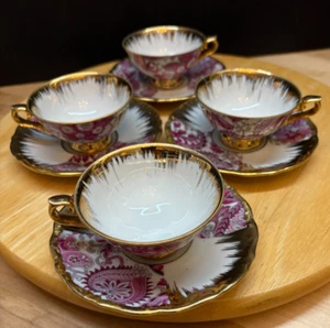 4 Platillos antiguos de cachemira Rudolph Wachter Kirchlenlamitz con tazas de té de oro de 24 k - Imagen 1 de 8