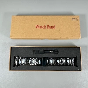 Edelstahlarmband für Apple Watch 42/44mm | Glossy Black & White Marble - Bild 1 von 6