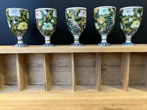 Seltene Kutani Ware Kelch Stil Sake Tasse 5er Set - Vintage Japan, Papagei & Pfingstrose - Bild 1 von 13