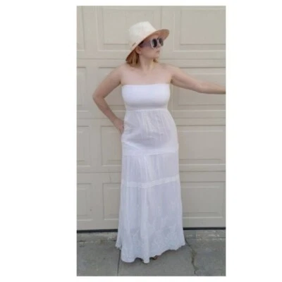 Maxi vestido para mujer Melissa Odabash sin tirantes blanco rayón talla pequeña Foto 1 de 4