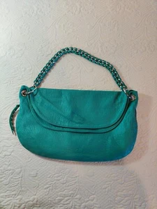 Mossimo Teal Faux Leather Shoulder Bag Teal Flap Over Closure W Chain  Strap - Picture 1 of 11