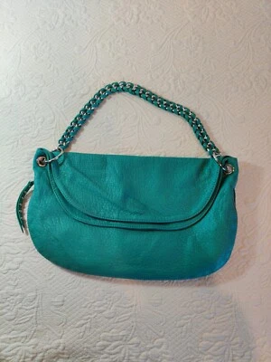 Mossimo Teal Faux Leather Shoulder Bag Teal Flap Over Closure W Chain  Strap - Image 1 of 4