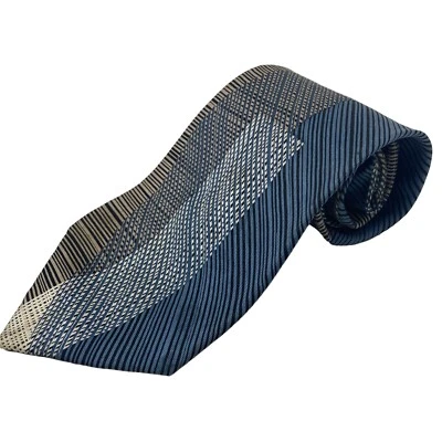 Corbata Adolfo Hombre 100% Seda Azul Marrón Negro Líneas Abstracta Foto 1 de 4