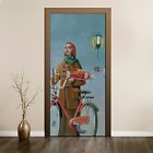 Türtapete selbstklebend Türposter Türaufkleber Gemälde Frauen Fahrrad Nebel