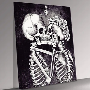 Impresión de cuadro de arte de pared de lienzo línea calaveras de los amantes lista para colgar - Imagen 1 de 6