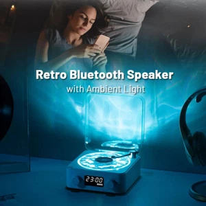 Retro Turntable Speaker Wireless Bluetooth 5.0 Vinyl Record Player Stereo Sound - Picture 1 of 11