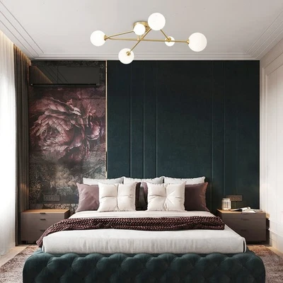 Lámpara de araña moderna de 6 luces con globo de vidrio Sputnik de montaje empotrado Foto 1 de 4