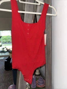 Popilush Bodysuits for Women Tummy Control Henley Snap Front XS/S Red NWT - Picture 1 of 7