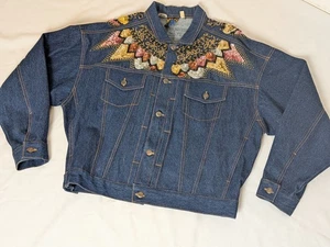Modi Denim Vintage 80s Jacket Womens M  Denim Sequins, Beaded, Art To Wear - Picture 1 of 9
