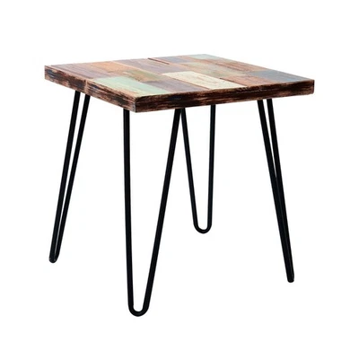 Greenage Reclaimed Wood Side Table with Carving Square Hairpin Legs End Table - Image 1 of 4