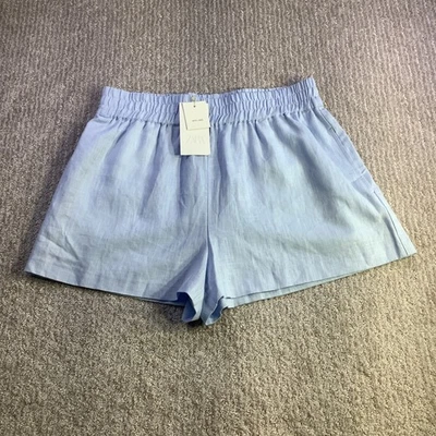 Pantalones Cortos Zara Mezcla de Lino Para Mujer XL Azul Cintura Elástica Verano Informales Nuevos con Etiquetas Foto 1 de 4