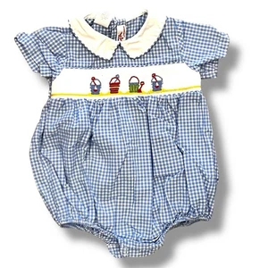 Mameluco Silly Goose bebé niño burbuja 18M azul a cuadros guinga playa a mano - Imagen 1 de 7