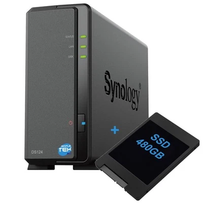 SYNOLOGY DS124 NAS 1-Bay Single Slot Hard Disk SSD 480GB SATA Ethernet LAN IP - Image 1 of 4