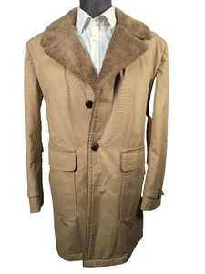 VINTAGE Herren braun SHERPA Knopfleiste Topcoat Mantel Jacke GR '42R' - Bild 1 von 8