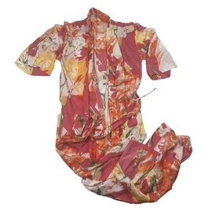 Natori Morgenmantel Damen großer Kimono Wickelgürtel Blumen Lounge leichter Bademantel - Bild 1 von 6