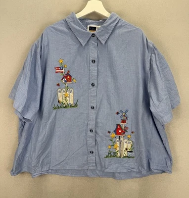 Top vaquero patriótico vintage CST Sport para mujer talla grande 28W bordado Bird House Foto 1 de 4