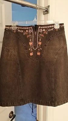 Dark Denim Skirt with flowers decor, 8 petite - Image 1 of 3