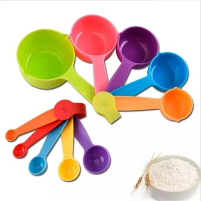 Measuring Cups & Spoons Set 10Pcs Multicolor Durable Plastic Kitchen Tools - Image 1 of 4