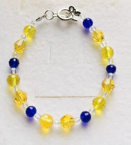 Stunning White Yellow Cobalt Italian Crystal Bracelet 7.5 Inches - Picture 1 of 1