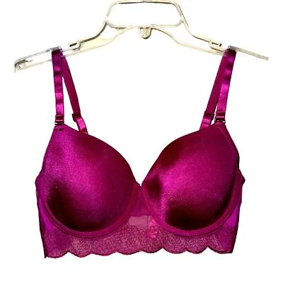 Sujetador 36C Isaac Mizrahi NY Muy Sexy Viva Magenta Rosa Encaje Longline Con Aros  Foto 1 de 4