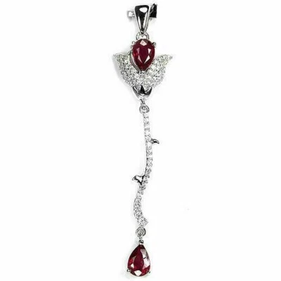 Silver Pendant Ruby Genuine Natural Mined Gems Solid Sterling With Chain - Image 1 of 4