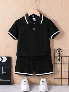Pantalones Negros Polo Camisa Bebe Conjuntos de Niños Ropa Para Niño 3 a 7 Años - Picture 1 of 7