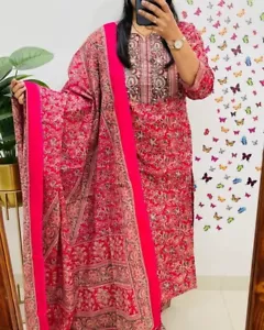 Baumwolle Blumenmuster Kurta Hose Dupatta Set indischer Designer Ethno Salwar Kameez - Bild 1 von 7