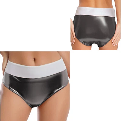 DE Damen Metallic Booty Shorts Glänzende Höschen Hotpants Shorts Bikinihose  - Bild 1 von 4