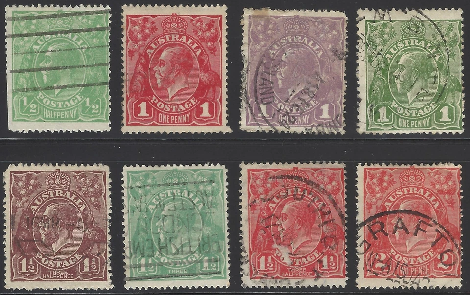 Australia Scott #19,21-26,28 Used VF 1914-1921 King George V Stamps CV 15.00 - Image 1 of 1