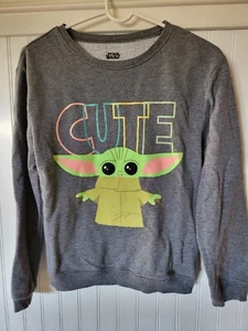 Girls X-Large (14/16) Long Sleeve Baby Yoda Crewneck Sweatshirt Charcoal Heather - Picture 1 of 6