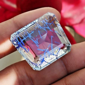 AAA+ Natural Blue Rutilated Quartz Certified Loose Gemstone Fancy Cut 61 Ct - Picture 1 of 10