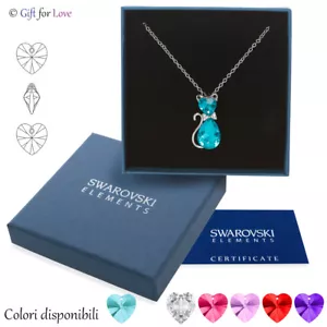 Collana argento Swarovski Element originale G4Lov cristallo gatto micio felino - Foto 1 di 12
